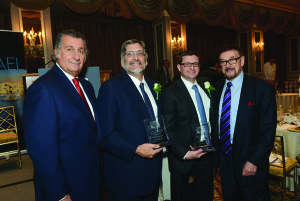 (L-R): NAT PERLMUTTER, INSURANCE DIVISION CO-CHAIR; RONALD JOELSON, HONOREE; STEPHEN UNGAR, HONOREE; MARTIN MINKOWITZ, INSURANCE DIVISION COCHAIR. (PHOTO: SHAHAR AZRAN) (For Public Relations and Marketing use only. Not for any additional use unless a written permission granted by SA PRO, Inc.)