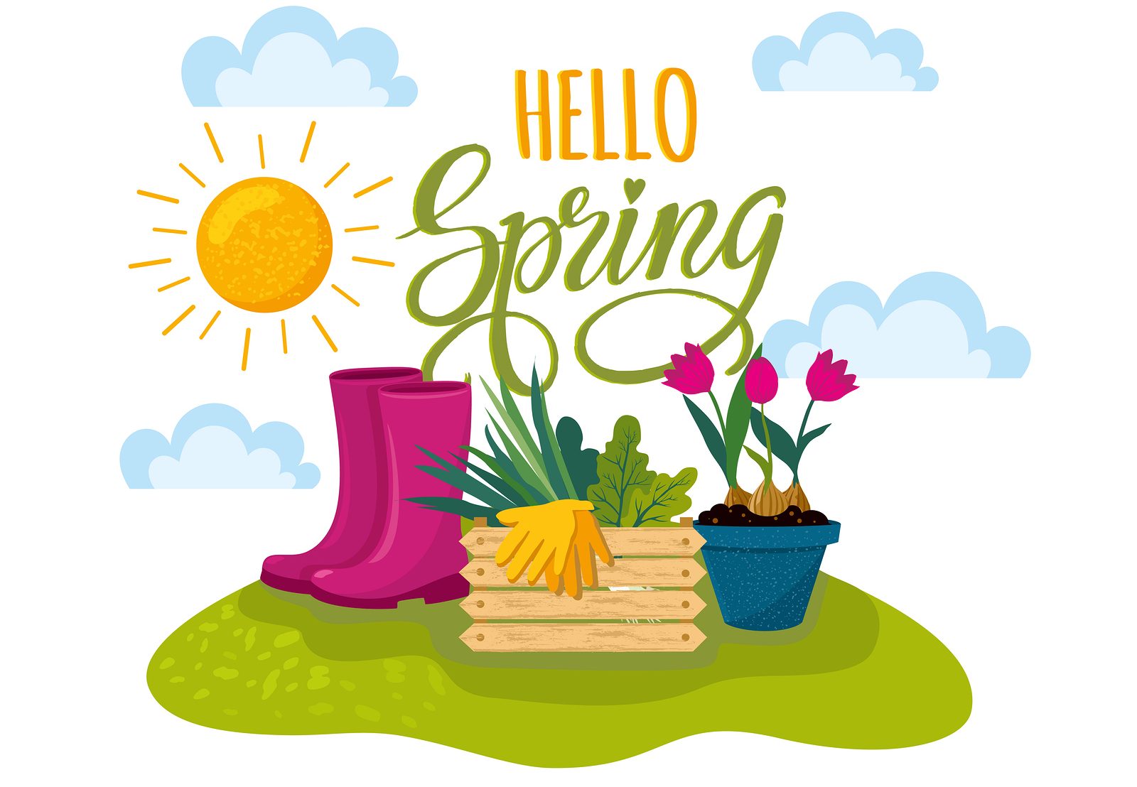 Hello Spring Hand Drawn Logotype, Badge Typography Icon. Letteri